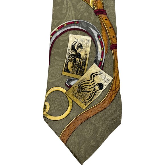 Gant Silk Tie Olive Green Equestrian Horse Racing Buckle Print - Picture 4 of 8